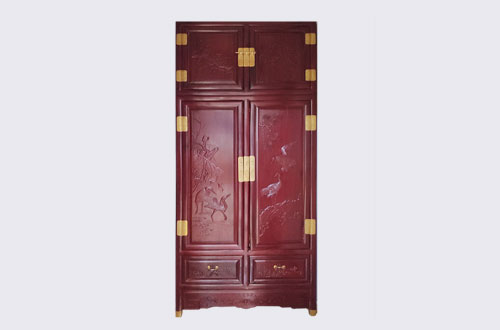 周宁高端中式家居装修深红色纯实木衣柜